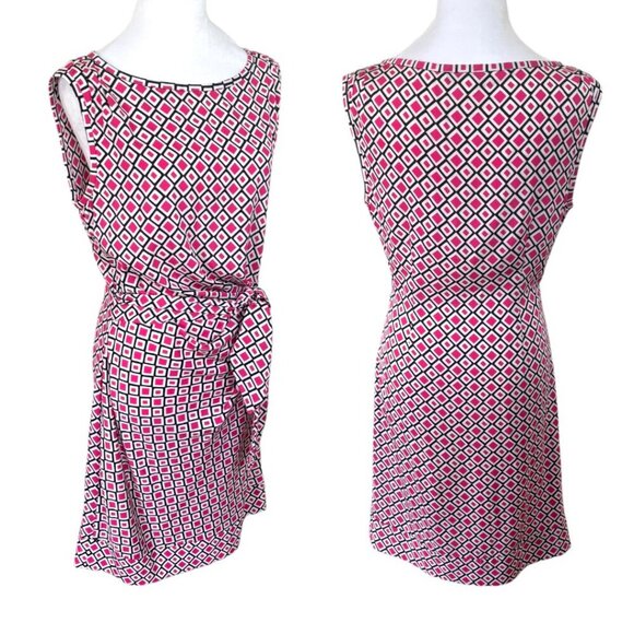 DIANE VON FURSTENBURG WRAP SHORT SLEEVE‎ SILK PINK CHECK DRESS SZ.6 MEDIUM EUC - Picture 3 of 4